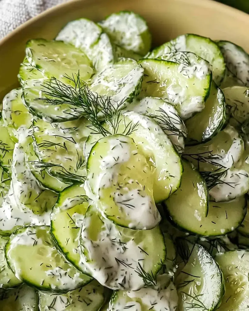 Einfacher Gurkensalat mit Schmand und Dill