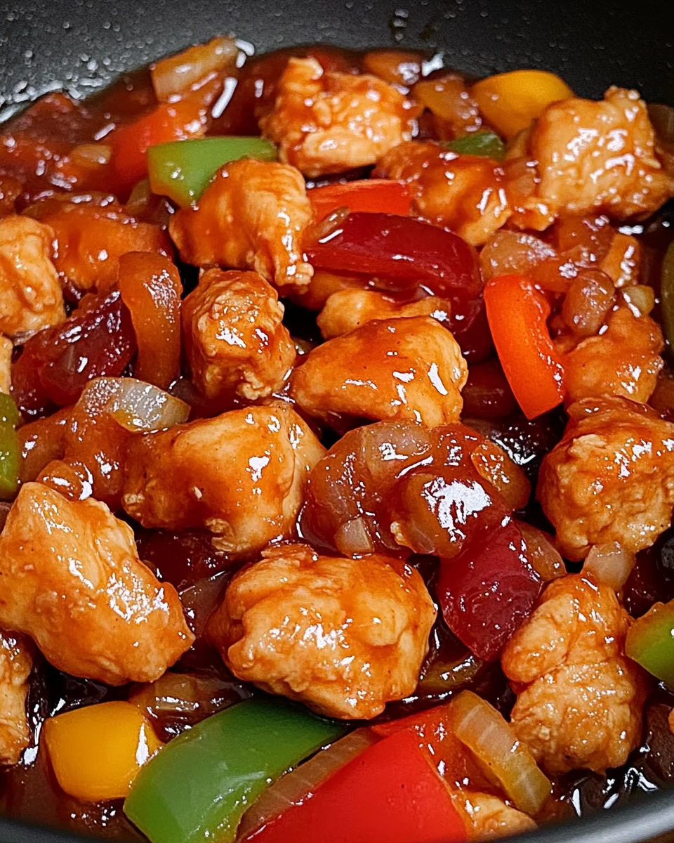 Einfaches süß-saures Hähnchen (ohne Teig, unter Rühren braten)