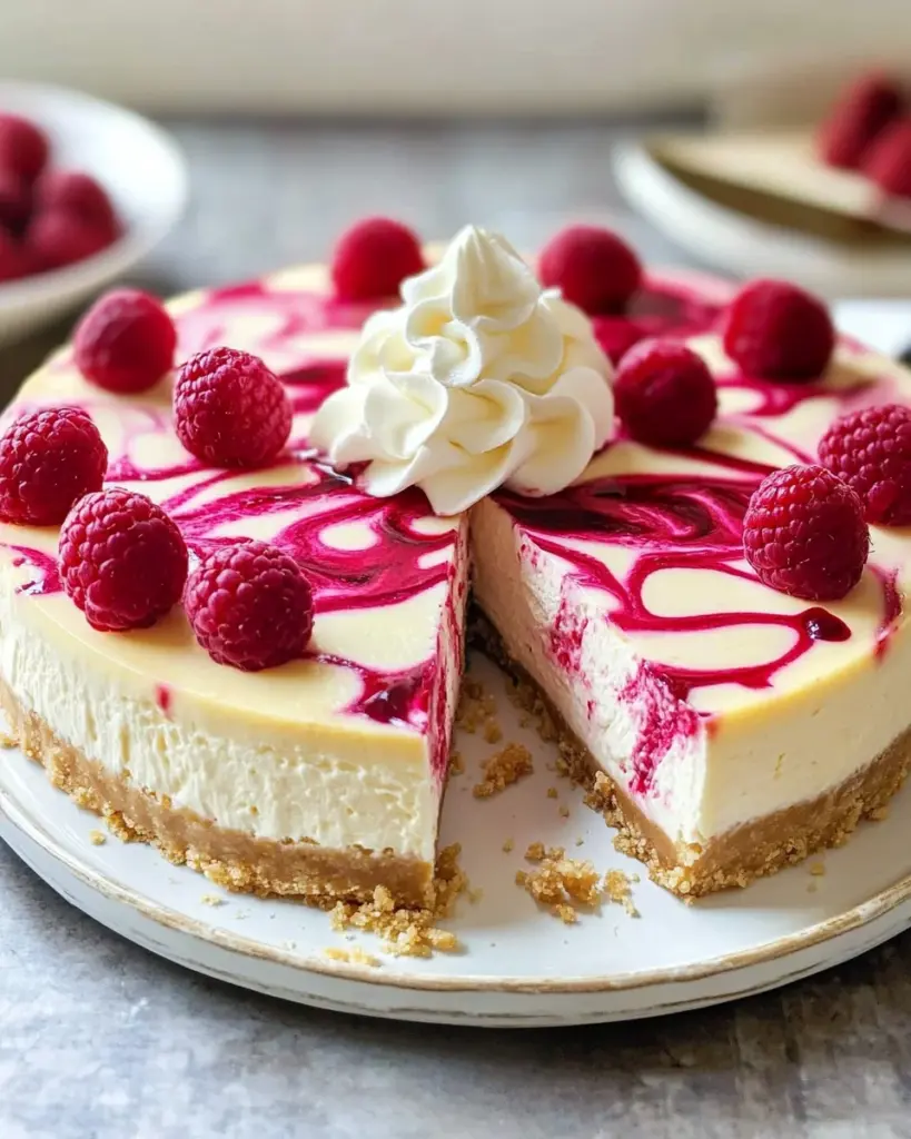 Frambozen-Käsekuchen mit Witte-Schokolade (ohne Backen)