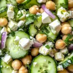 Gurkensalat mit Feta und Kichererbsen