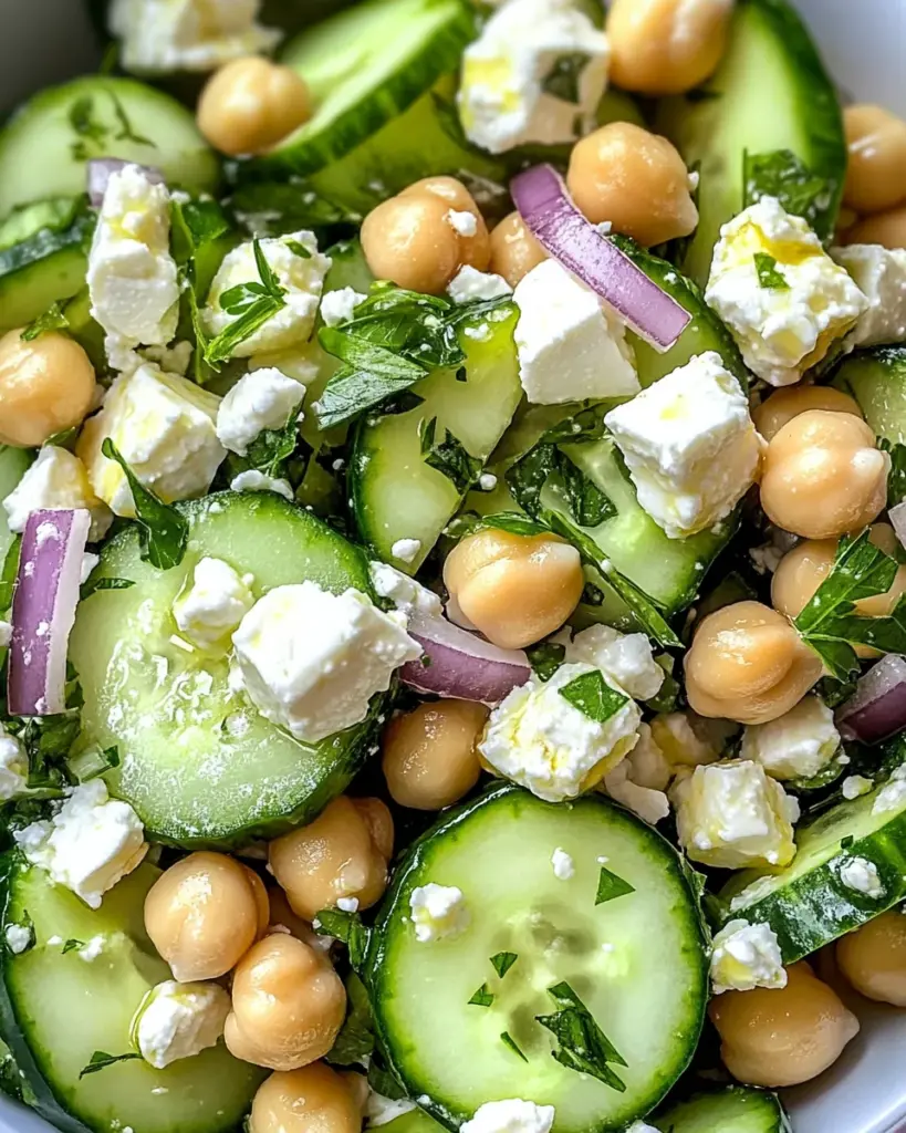 Gurkensalat mit Feta und Kichererbsen
