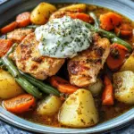 Herzhafter Hähncheneintopf mit Buschbohnen und Kräuterschmand