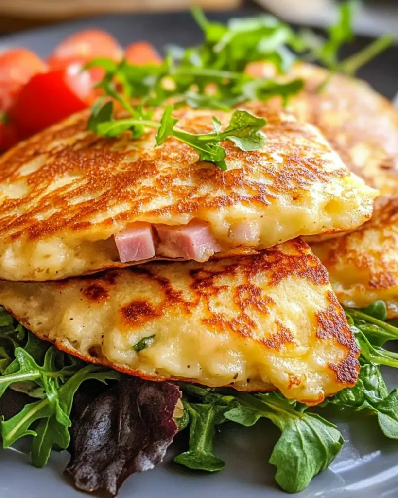 Low Carb Schinken-Mozzarella-Pancakes mit Salat - herzhaftes Pfannkuchen-Rezept