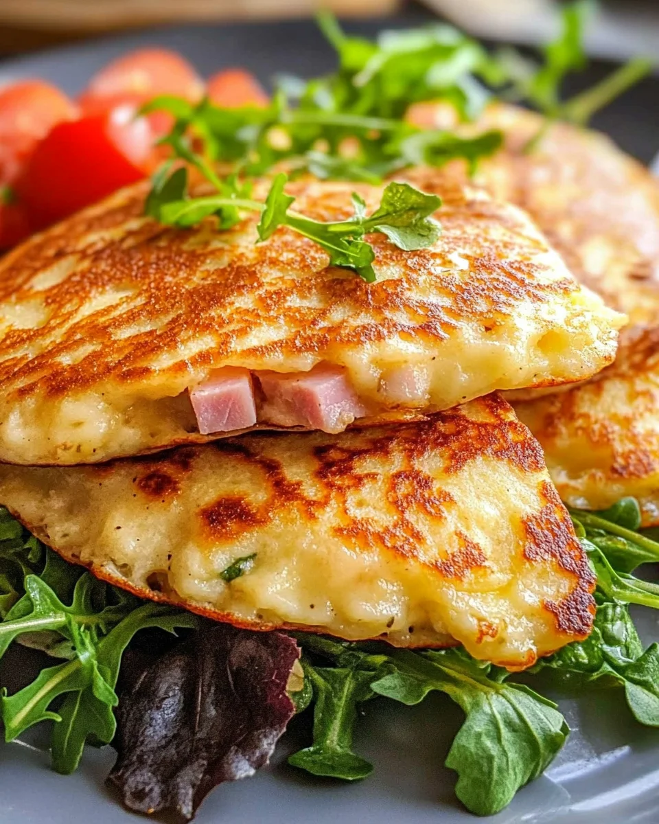 Low Carb Schinken-Mozzarella-Pancakes mit Salat - herzhaftes Pfannkuchen-Rezept