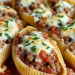 Mit Rindfleisch gefüllte Muschelnudeln mit cremiger Ricotta