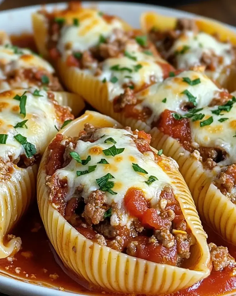 Mit Rindfleisch gefüllte Muschelnudeln mit cremiger Ricotta