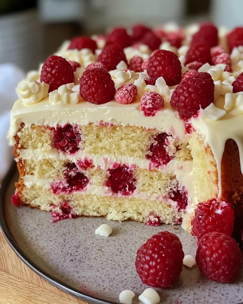 Weißer Schokoladen-Himbeer-Kuchen