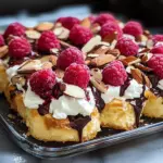 Windbeutel-Dessert mit Quarkcreme und Himbeeren