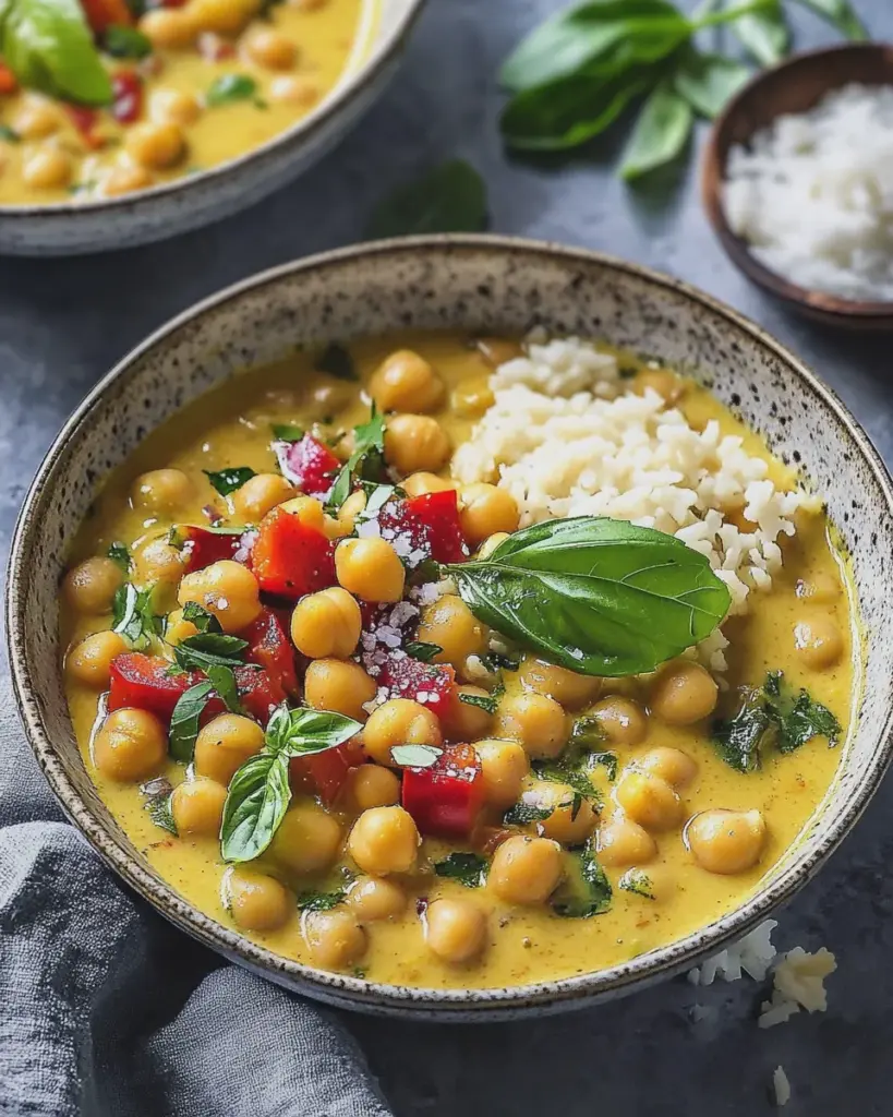 Kichererbsen Curry mit Basilikum