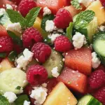 Sommersalat mit Melone, Gurke und Himbeeren