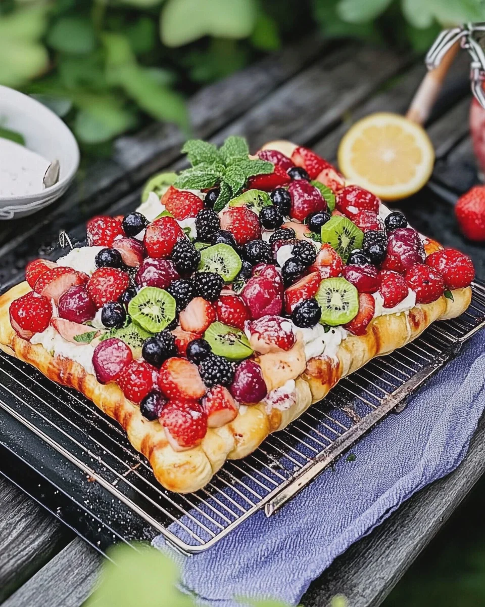 Süßer Grillteig mit Frischkäsecreme und Beeren