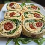 Vegetarische Wrap-Röllchen mit Rucola und Tomaten