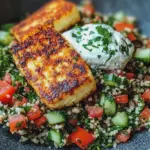Würziger Halloumi mit Tabbouleh und Minzjoghurt