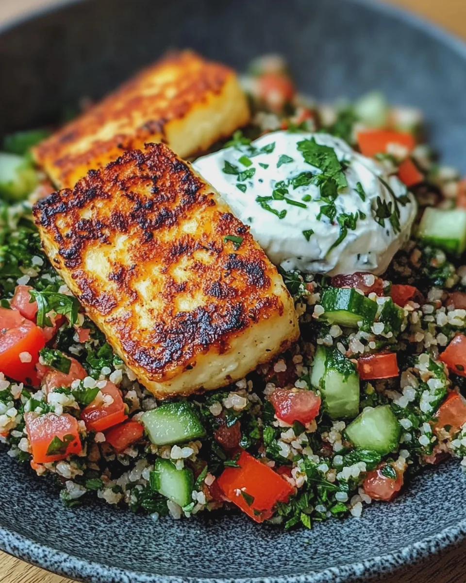 Würziger Halloumi mit Tabbouleh und Minzjoghurt