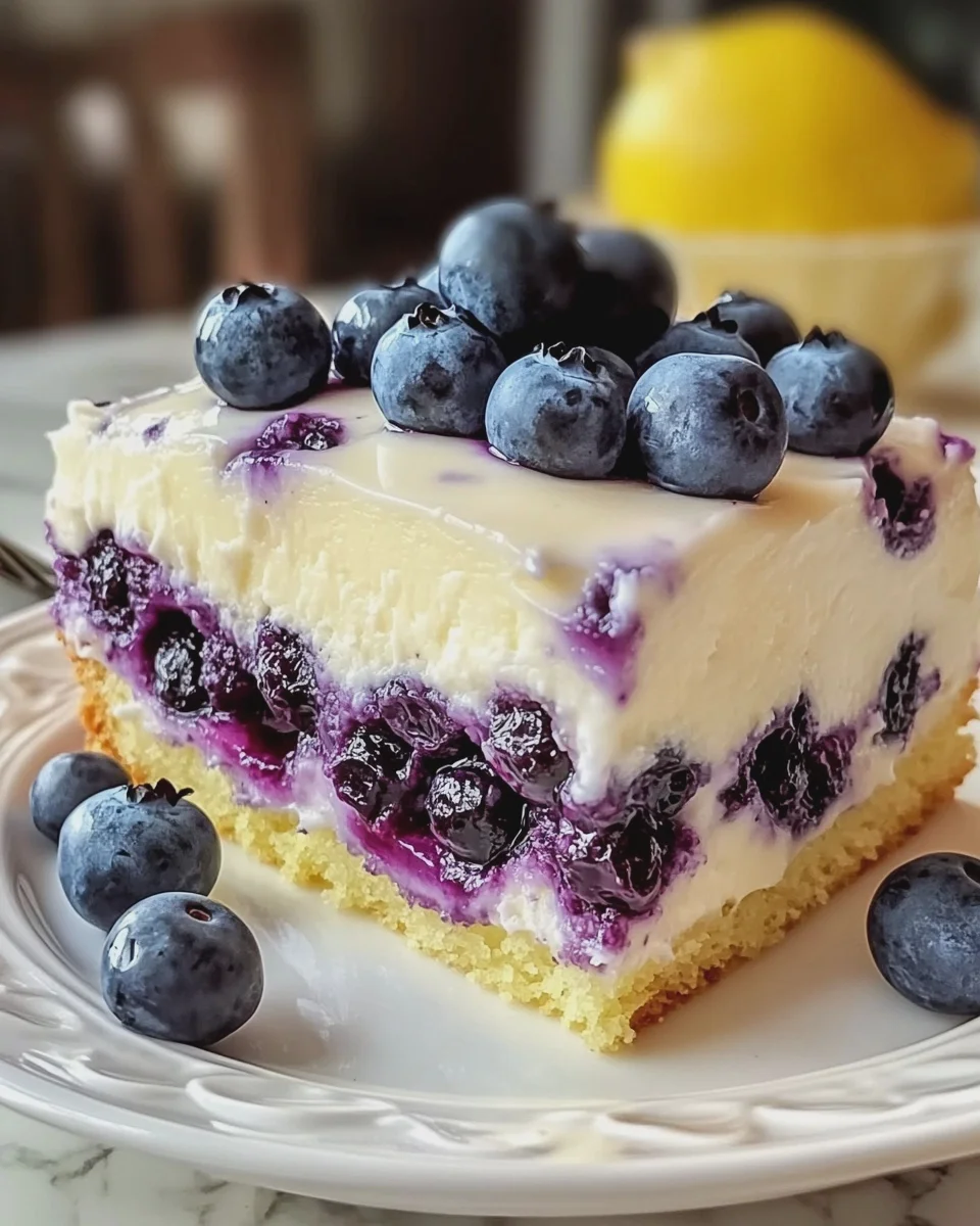 Zitronen-Blaubeer-Kuchen mit Cheesecake-Topping