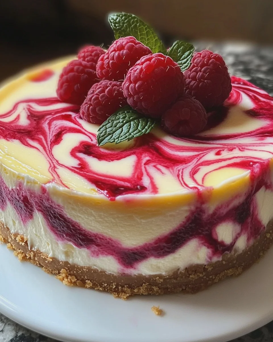 Zitronen-Himbeer-Swirl-Käsekuchen: Süß, fruchtig & cremig